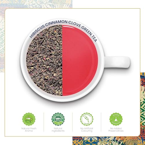 Image of Dabri Hibiscus Green Tea 200gm Combo (Pack of 2 x 100gm Each Pouch) |Premium Loose Leaf Blend with Cinnamon, Clove & Green Tea |Pure Natural Hibiscus tea leaves & Spices |Manage Weight, Hair Regrowth