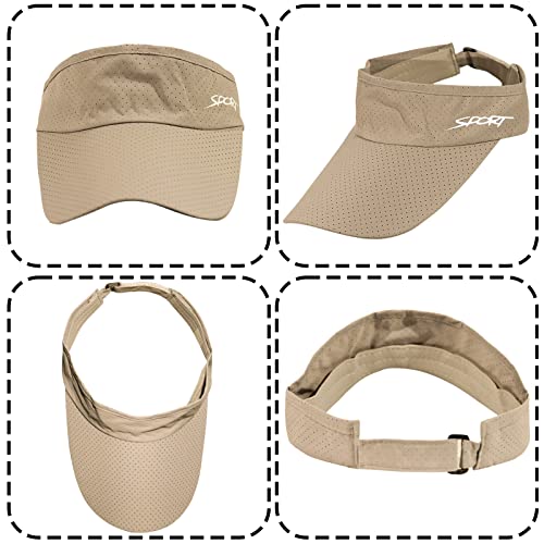 2Pcs Sport Sun Visor Hat For Womens Mens Quick Dry Visor Hats Uv Protection Golf Hat Beach Visor Hats White Khaki #TOP5