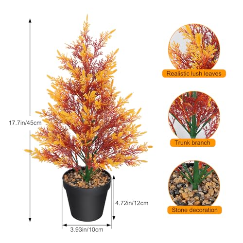 Huaesin 18 Inches Fall Trees Small Fake Plants Fall Decoration For Home Artificial Cedar Topiary Potted Tabletop Trees For Indoor Office Farmhouse Outdoor Harvest Halloween Thanksgiving Day thumb #3