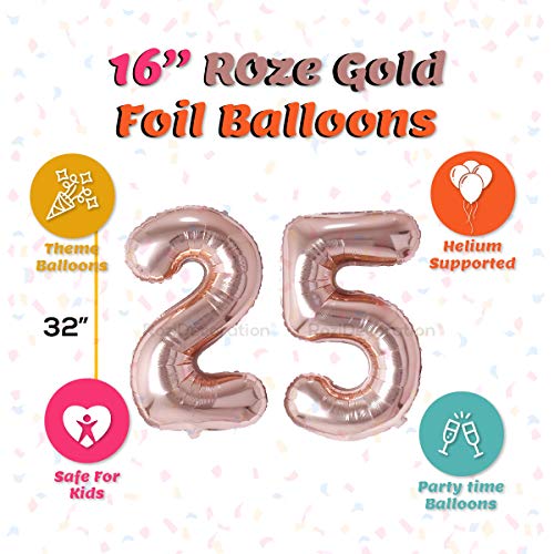 Image of Rozi Decoration Foil 16? Inch Rose Gold 25 Number Decoration | 25Th Birthday Decoration Items | 25Th Anniversary Decoration Items Kit | 25 Balloon For Birthday Pack Of 2 Pcs