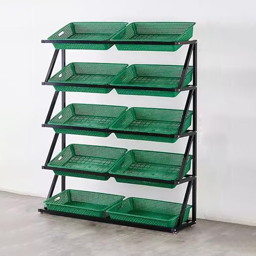JYHHCYS 5-Tier Snack Rack Display Stand for Business - Heavy Duty 4.9ft Tall Fruit Basket Storage Organizer - Large Capacity Supermarket Sorting Rack for Pantry, Counter, Office(Green)