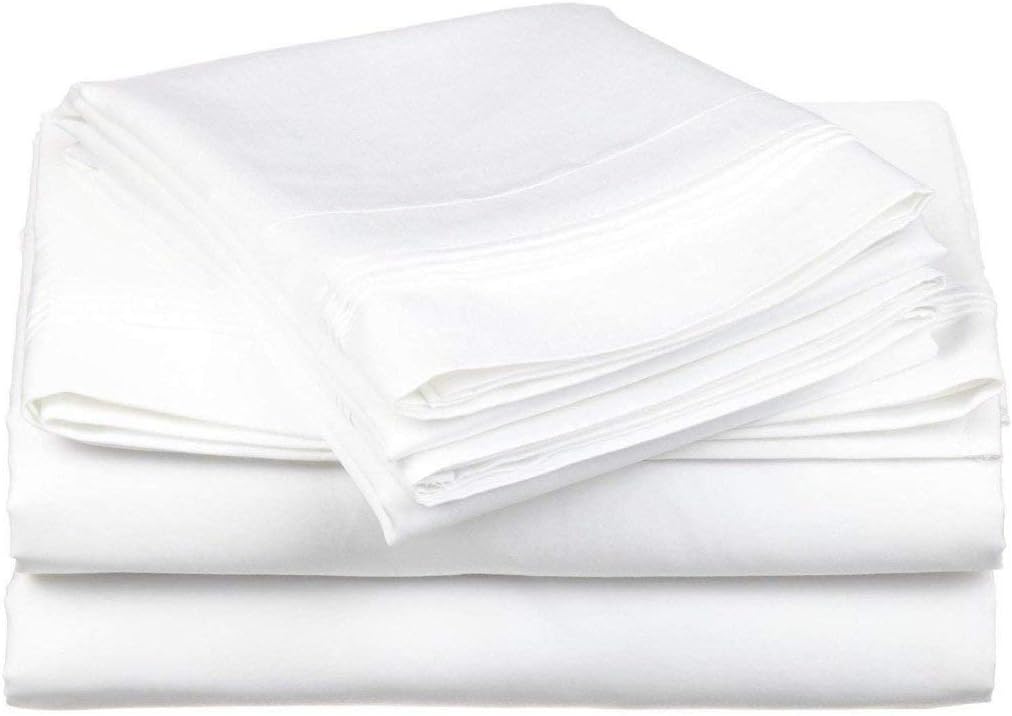 Sheet Set Collection 300 Thread Count 100% Egyptian Cotton 4-Piece Sheet Set California Queen (60" X 84") White Solid Fits Mattress Upto 15-18 Inches Deep Pocket