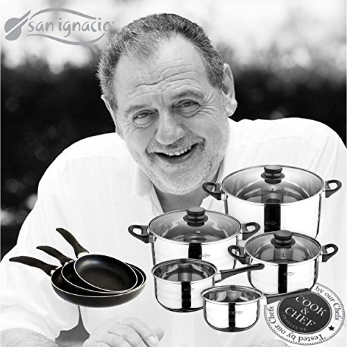 San Ignacio - Set De Tres Sartenes + Batería De Cocina 8 Piezas, Cromado En Oferta San Ignacio Pk330It Set De Tres Sartenes + Batería De Cocina 8 Piezas, Cromado
