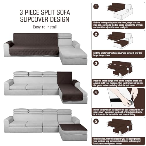 Image of TAOCOCO Waterproof Sectional Couch Covers L Shaped Sofa Covers Chaise Lounge Cover 3pcs Reversible Sofa Covers for Sectional Sofa Pet Kids Furniture Protector with Elastic Straps(X-Large, Chocolate)