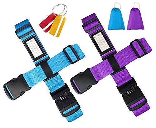 Koffergurt Gepäckgurte, Kofferband Buluri Verstellbare rutschfeste Koffergurte + Passwortsperre Clip+ GRATIS 2 Kofferanhänger zum sicheren Schließen Ihres Kofferes und identifizieren Sie ihn