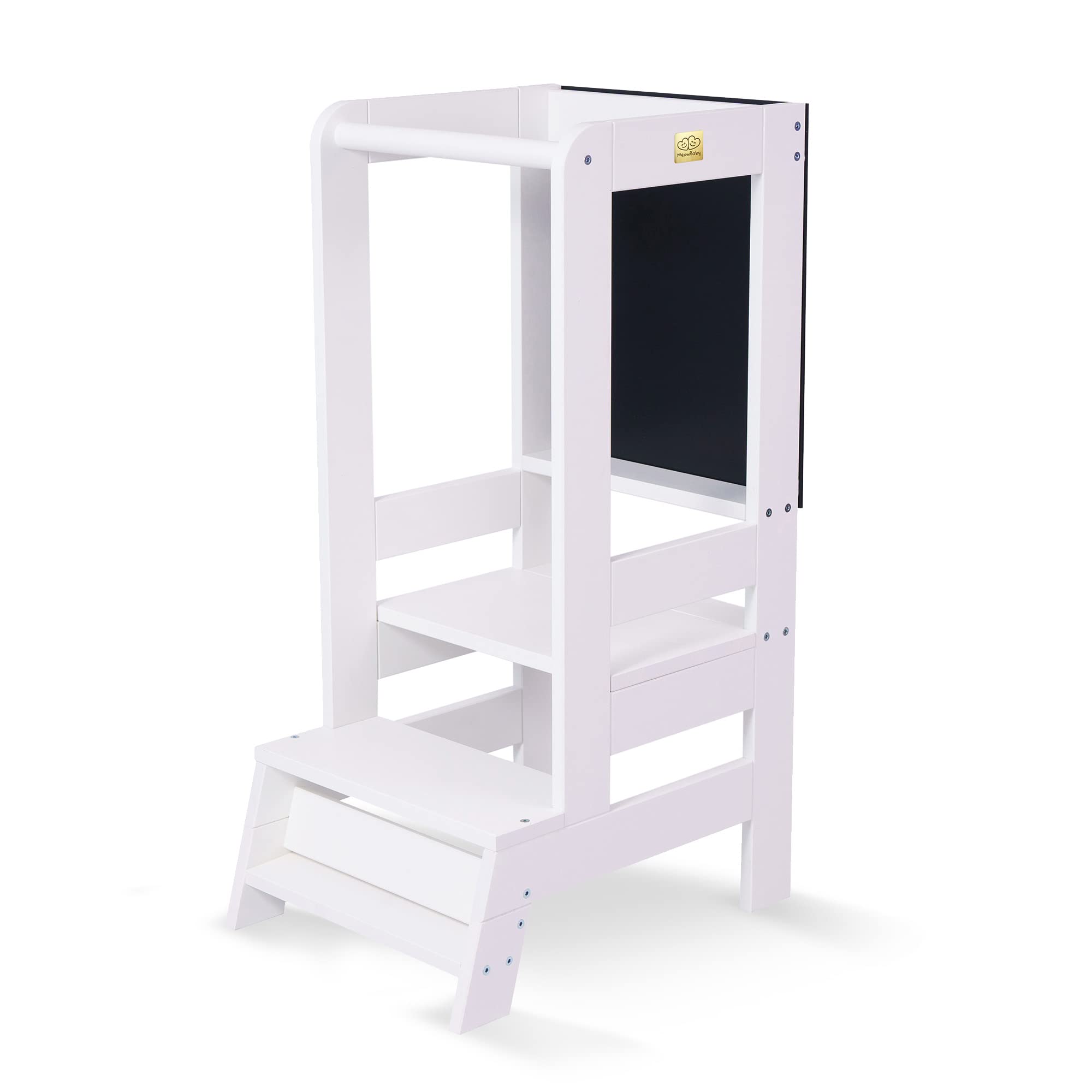MEOWBABY Lernturm – Höhenverstellbarer Montessori Learning Tower für Kinder – Lernturm ab 1 Jahr – Sicherer Kinder Tritthocker – Holz Küchenhelfer für Küche & Alltag, Weiß