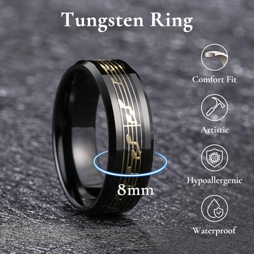 King Will Men's 8mm Tungsten Wedding Band with Love/Cross/Music Symbols, Opal/Shell Inlay, Beveled Edge Mens Ring Comfort Fit2