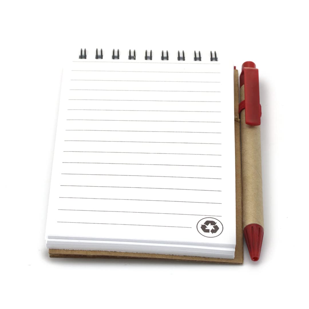 50 libretas pequeñas de bolsillo A6 con bolígrafo en cartón reciclado a juego, cuaderno con espiral, Portada Rígida, libretita de 70 Hojas con rayas ideal para regalos (50)