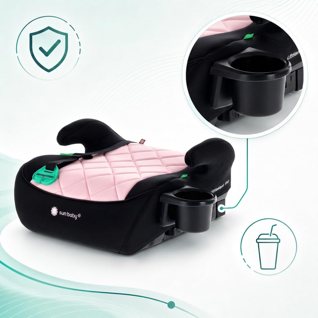 SUN BABY LITTLENEST PRO Rehausseur Auto ISOFIX i-Size R129 125-150 cm - Noir-Rose