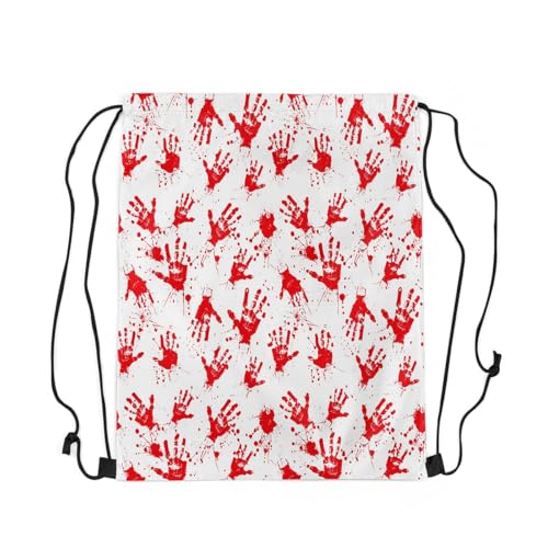 Erosebridal Halloween Horror Drawstring Bags 13X15.7 Bloody Handprint Draw String Back Bag Halloween Bloodstain Spooky String Backpack Scary Halloween Handprints Drawstring Backpack,Red3