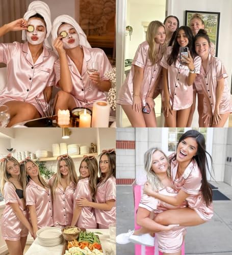 Image of SWOMOG Womens Silk Satin Pajamas Set Short Sleeve Sleepwear Button Down Top and Shorts Loungewear 2 Piece Pjs Set XS-3XL