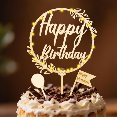 Cake Topper Happy Birthday Holz,3 Stk Tortendeko Geburtstag Kuchen Deko für Mädchen Junge Frauen Mann