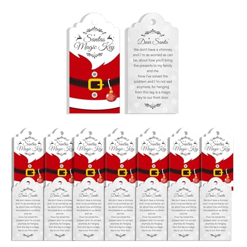 Santas Magic Key - 50 PCS Santa Key Tags - Christmas Eve Box Fillers for Kids - Kids No Chimney Craft Activity Xmas Tradition Handmade