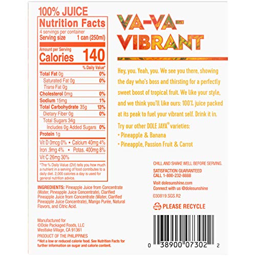 Dole Jaya Juice, Pineapple/Mango, 4 Count (Pack Of 6) #TOP6