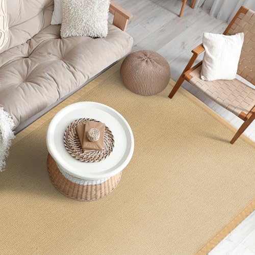 casa pura® Amazonas Sisal Teppich mit Baumwolle Bordüre | Rutschfester Latexunterseite | mehrere Farbe und Größe Optionen, Latex Baumwolle, Natur, 70×130 cm - 5