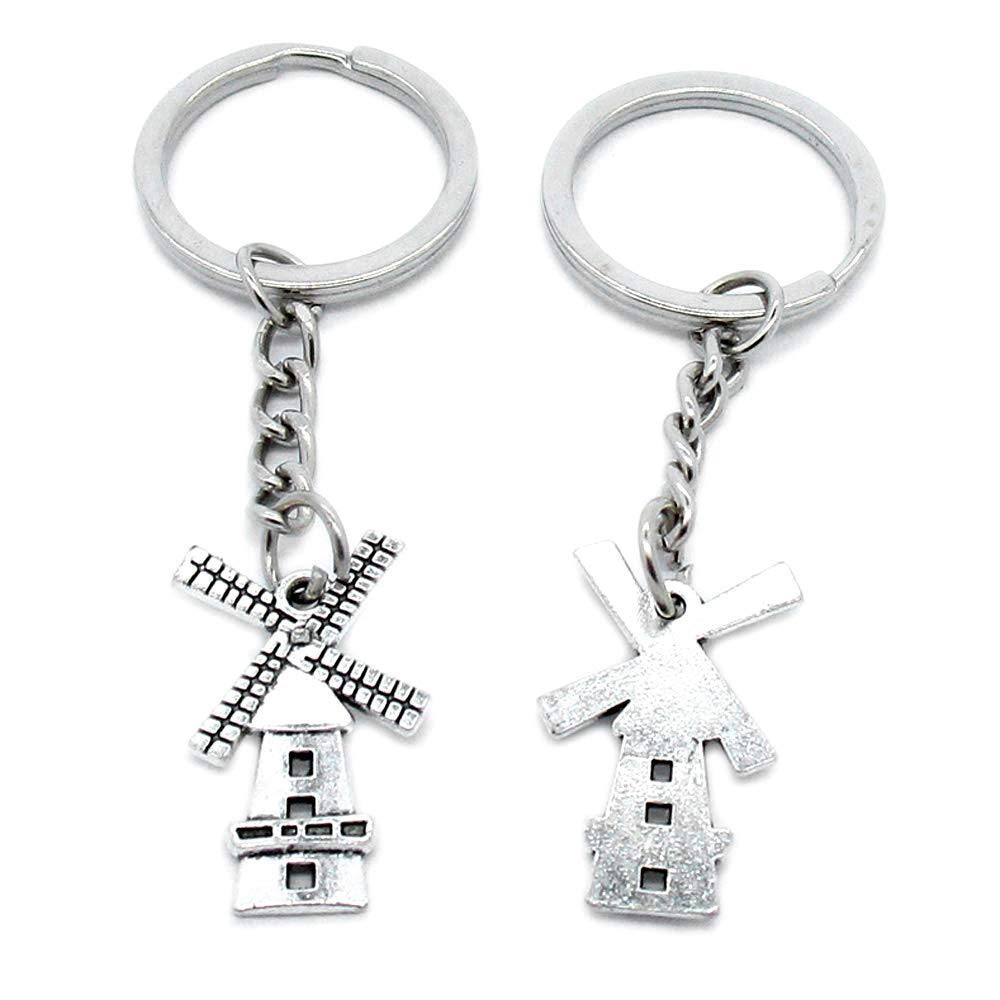 20 PCS Antique Silver Keyrings Keychains Key Ring Chains Tags Clasps AA461 Windmill House