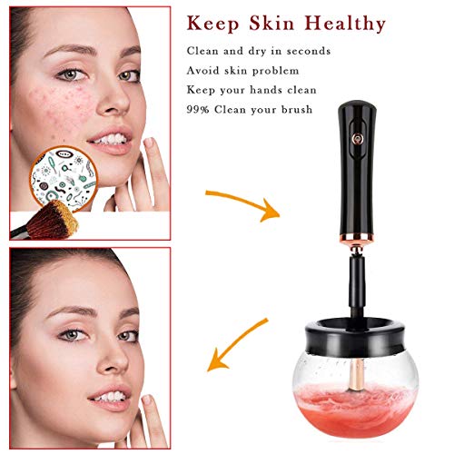 Electric Makeup Brush Cleaner Dryer,Electric Automatic Cosmetic Makeup Brushes Spinner Cleaner&Dryer,8 Rubber Professional Makeup Brush Cleaning Tool for Makeup Brush&Women Gifts