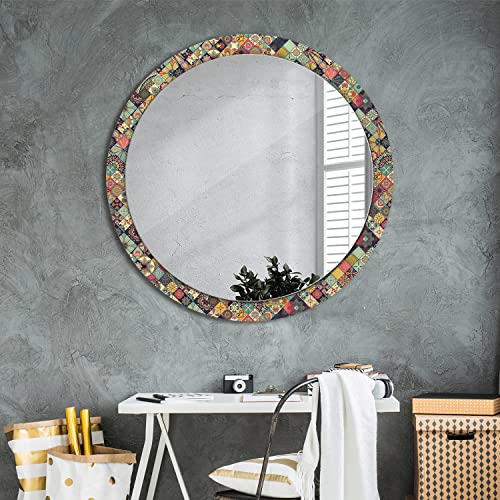 Miroir rond raffiné et moderne au cadre en verre imprimé haut de gamme - 7