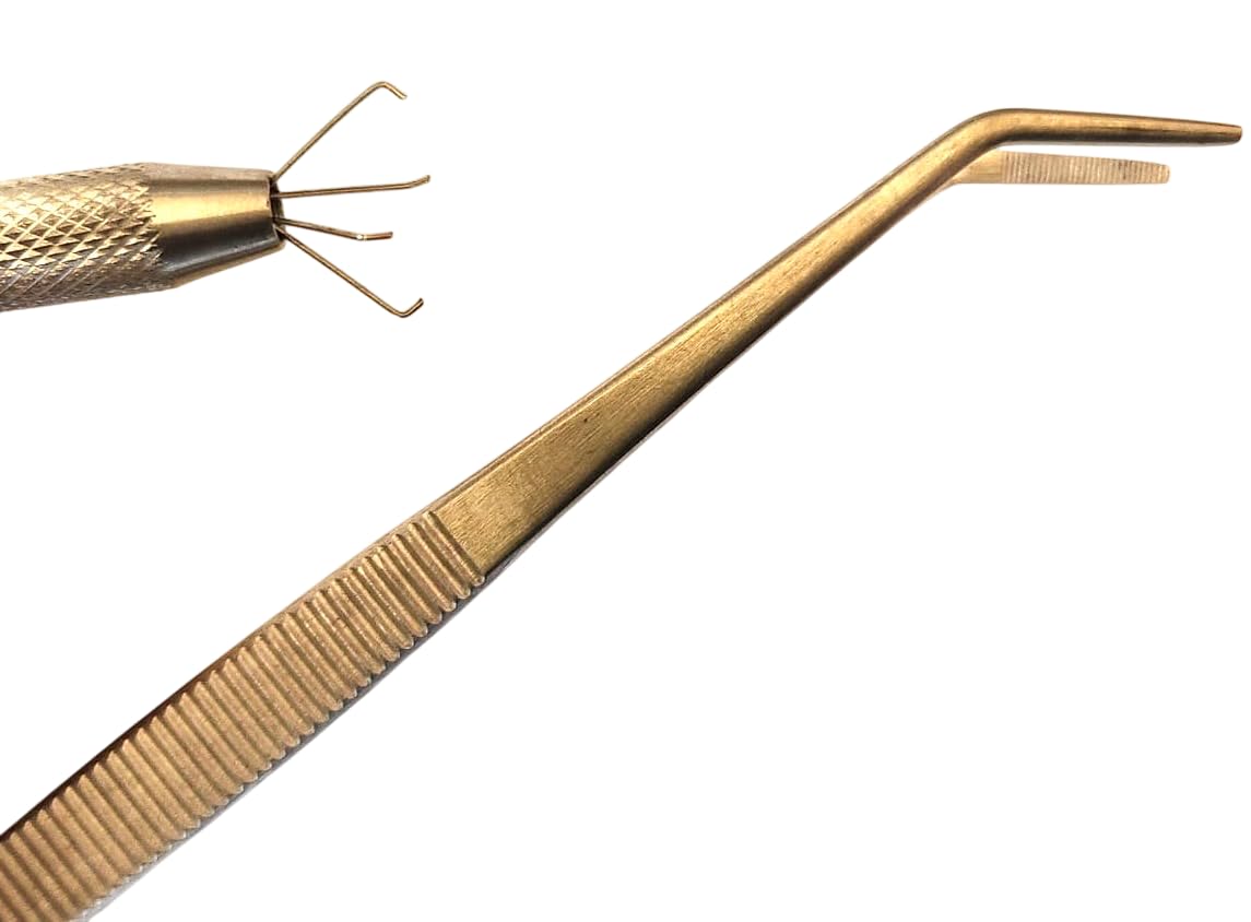 2pcs Piercing Ball Grabber Tool, Stainless Steel Jeweler's Pick Up Tool, 4 Prong Diamond Claw Tweezers Pearl Grabber Pick Up Tool for Tiny Objects