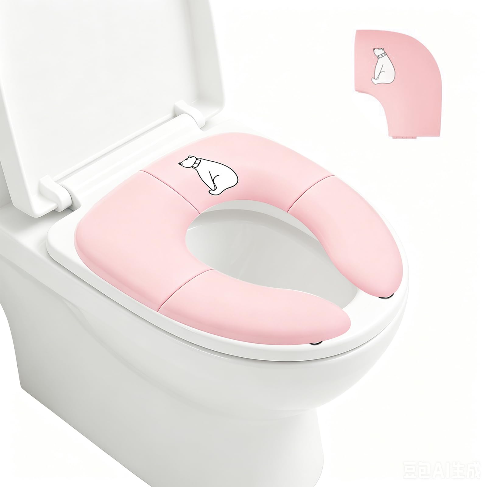 Asiento Inodoro Plegable para Niños, Adaptador WC de Viajes Plegable Portatil con Bolsa de Viaje, Diseño Compacto Y Portátil, Asiento Inodoro Reductor Reutilizable para Niños Pequeños/Orinal (Rosa)