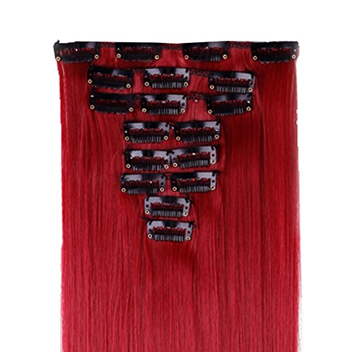 Womens 18 Clips 8Pcs Full Head Hair Extensions 26 Inch Long Straight Dark Red Hairpiece #TOP2