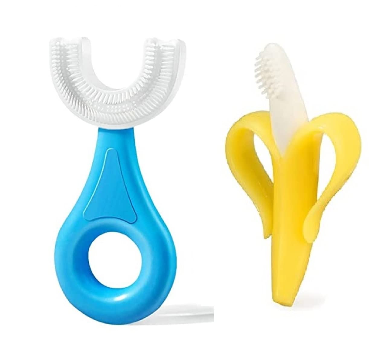U Shaped Silicone with Single Self-Soothing Pain Relief Silicone Banana Shaped Toothbrush for Kids Baby Infant Toddler Children 0 to 6 Years 360 Degree Soft Oral Teeth Cleaning.-image-43