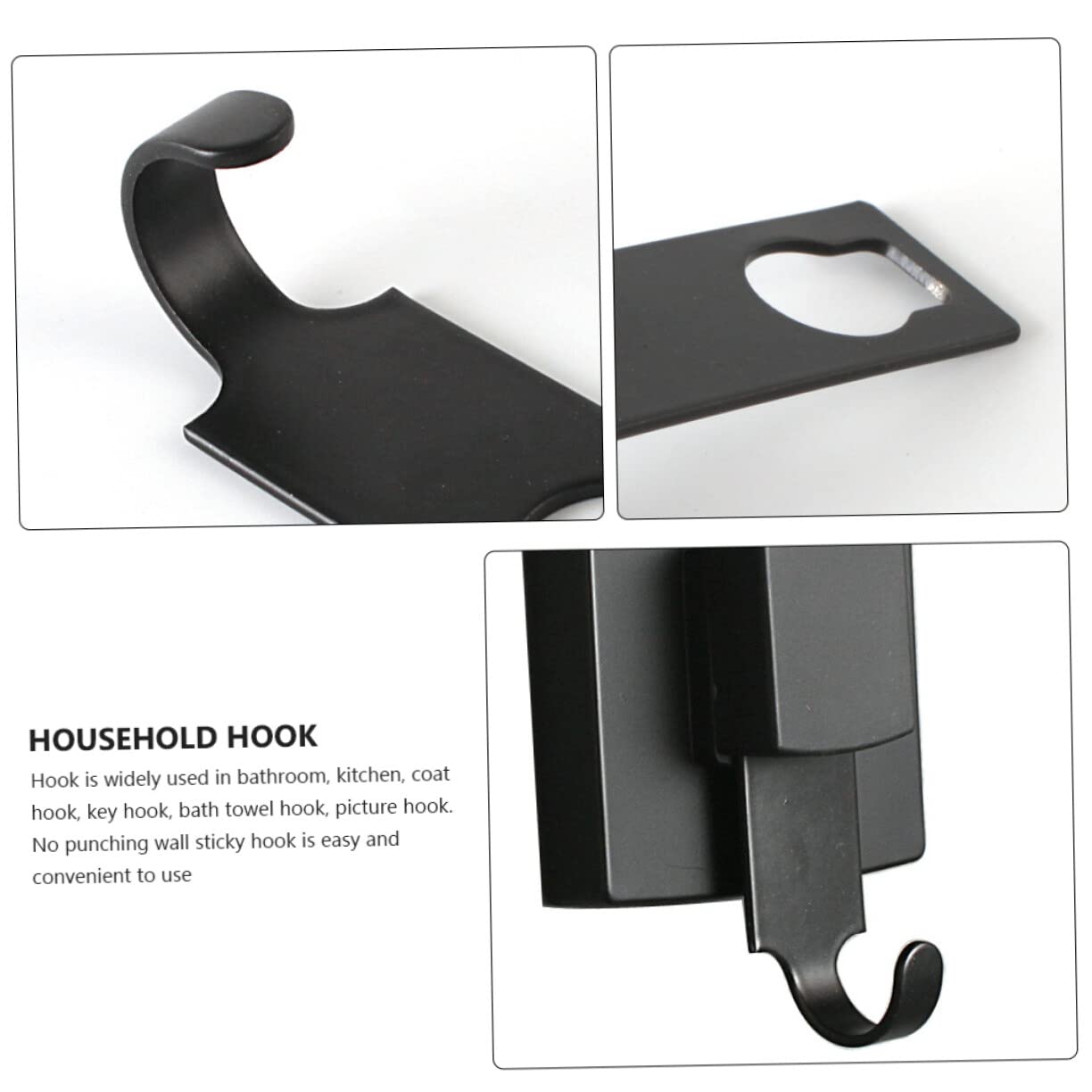 VASDEV Gancho sin Rastro, colgadores de Ventosa sobre la Puerta, Gancho de vacío para baño, Bolsas de Almacenamiento, Acero Inoxidable, Negro, 1 ud.