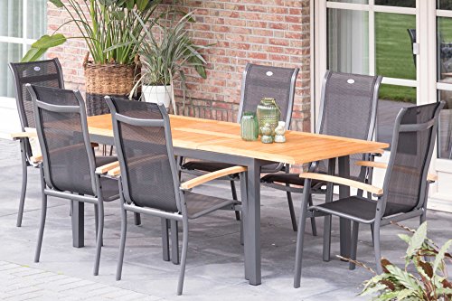 Hartman stilvoller Ausziehtisch South Wales, hochwertiges Aluminiumgestell in xerix, hellbraune FSC-Teakholz Tischplatte… – Bild 5