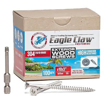 Eagle Claw Tools and Fasteners 10 x 3 Inch Stainless Steel Deck Screws 100 Box T25 Star Drive Included