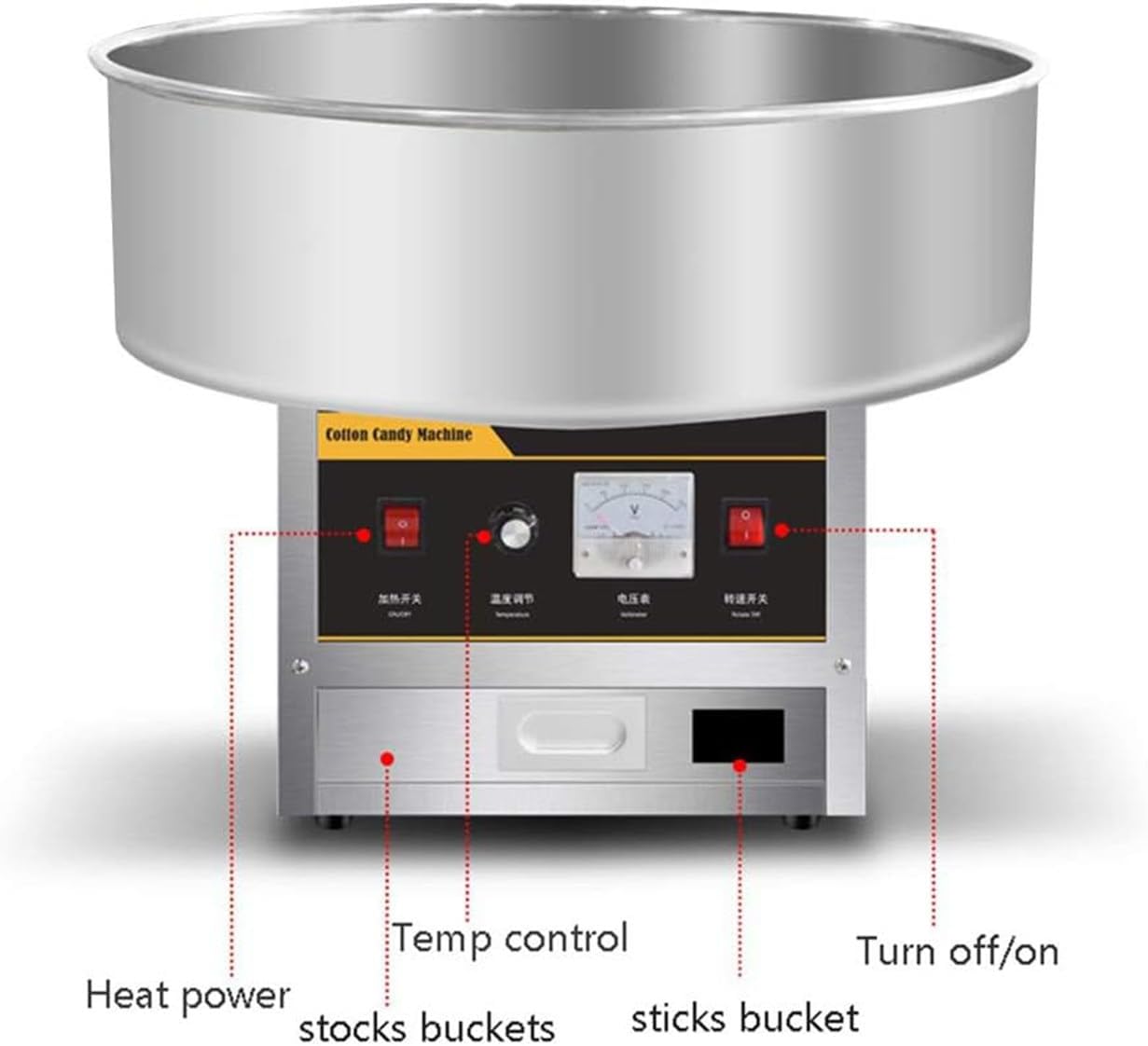 1200w Stainless Steel Commercial Cotton Candy Machine, Professional Cotton Candy Maker with Stainless Steel Tray, Make Delicious Marshmallows for Your Clients or Friends Silver