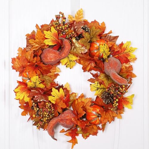Corona de otoño para puerta principal con hojas de arce para interior y exterior 8