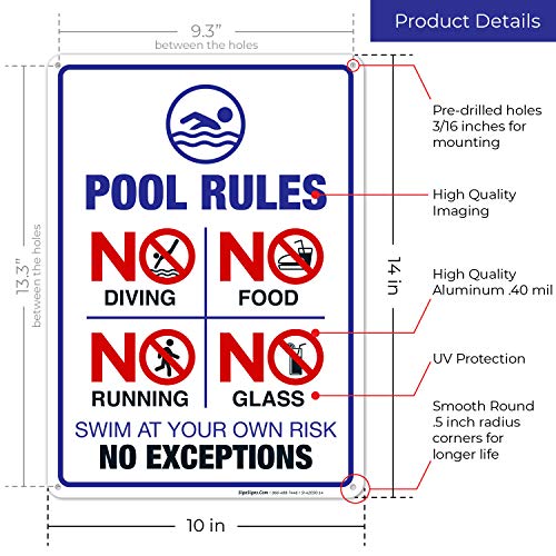 Cartel Pool Rules 10x14 Pulgadas Aluminum miniatura 3
