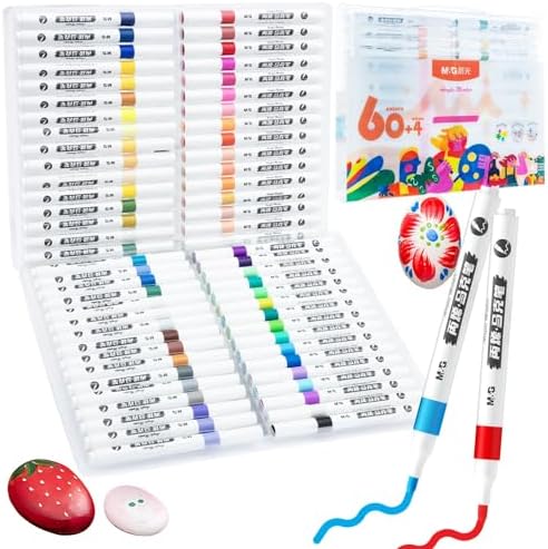 M&G 64 Colors Acrylic Paint Pens Markers with Medium Tip, Paint Markers for Rock Painting, Stone, Wood, Calligraphy, Canvas, Ceramic, Metal, Glass, DIY Crafts