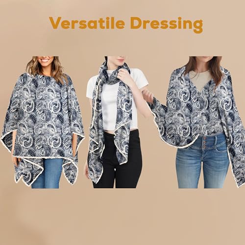 Image of Pepperika Rayon Nursing Cover for Breastfeeding Mother Multiuse Poncho Style Shawl Feeding Cover for Nursing Mom Scarf with Buttons Cotton Feeding Apron (Pack of 1) Multicolour /Blue
