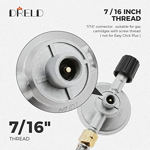 DRELD Gasschlauch Druckminderer Set 50 mbar Gasschlauch 80 cm Regler Set mit Schraubanschluss 1/4 Links×7/16 Gas Anschluss Set für Heizstrahler Hockerkocher Gasherd Gaskocher