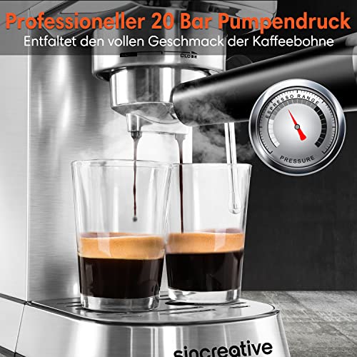 Espressomaschine 20 Bar, Siebträgermaschine mit 1 Liter Wassertank, Edelstahl siebträger kaffeemaschine mit… – Bild 3