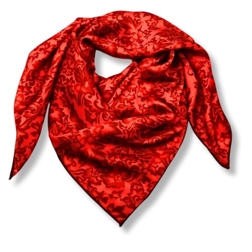 Wild Rag Silk Scarf 36'', Western Cowboy Bandana Square Silky Wild Rags,Red Floral Tibal Scarves for Men & Women