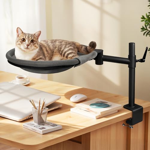 Crazydeer Cat Desk Bed 360 Rotating & Height Adjustable Desk Cat Nest Elevated Breathable Cats Bed for Desk with Removable Washable Cover for Indoor Kitten Cats-Maximum Hold Up to 40lb