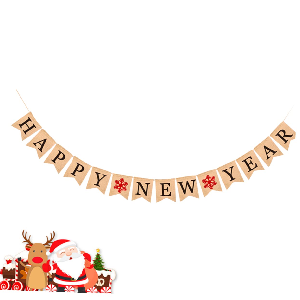 MAGICLULU 3 Pz striscione di felice anno striscione appeso in juta arredamento retrò happy new year buon anno ghirlanda bandiera della tela da imballaggio dell'annata stamina festiva