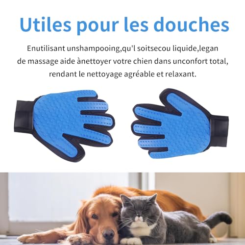Lonwiner 1 Paar Haustier Fellpflege Handschuh Katze Hund, Entfernt Schuppen und Schmutz Haarpflegehandschuh für Haustiere Schuppensammler Handschuh, Blau