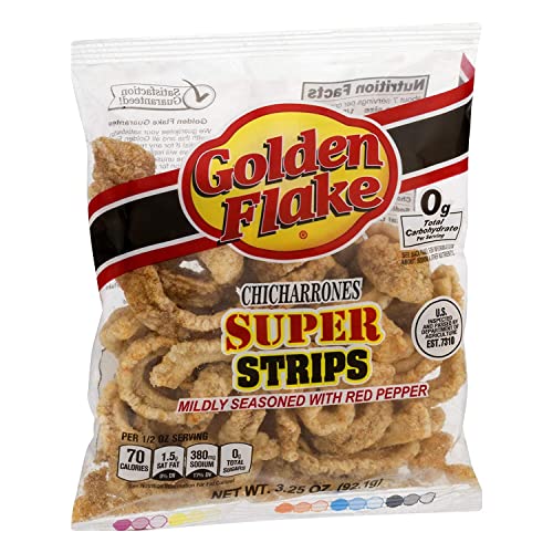 Golden Flake Super Cracklin Strip w/Red Pepper Seasoning 3 oz (Pack of 4)
