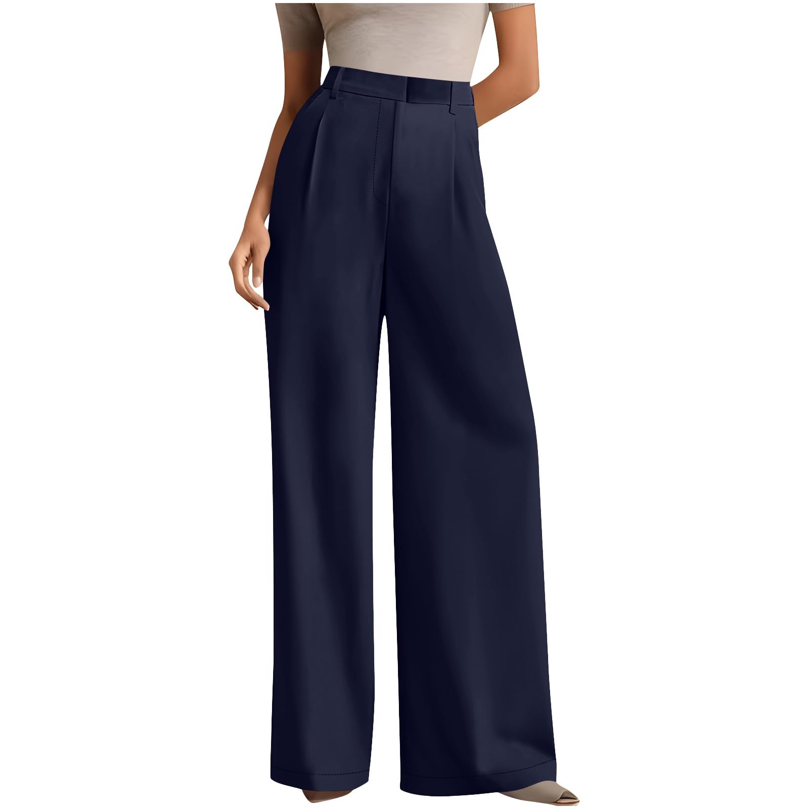 Dress Pants Women High Waisted Wide Leg Work Pants Dressy Casual Petite Button Pull On Office Slacks with