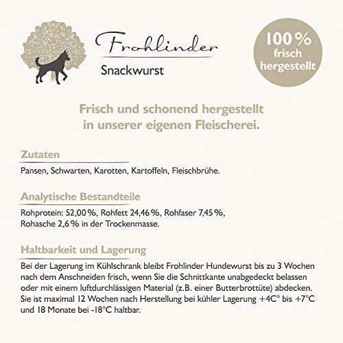 Frohlinder SNACKWURST | Leckerchen ideal als Belohnung | Praktisch für Gassigang, Hundeplatz und Fährte | Eigenherstellung aus Deutschen Produkten | 100% natürliche Zutaten ohne Zusatzstoffe