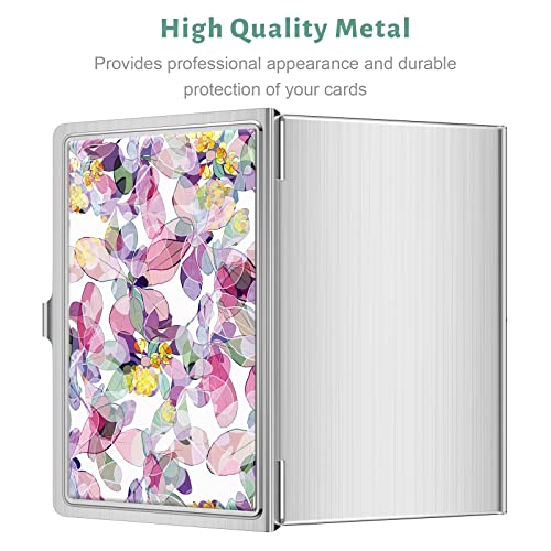 Rouidr Business Card Holder, Small Business Card Case, Slim Metal Business Card Organizer, Pocket Name Card Holder Wallet For Men Women (Colorful Flowers) #TOP1