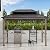 Sunjoy Wooden Grill Gazebo with Solar Power, 8 x 12 ft. Hardtop Gazebo for Year-Round Grilling, Outdoor Cedar Frame Cooking Shelter with Decorative Fence for Backyard BBQs Party, Brown