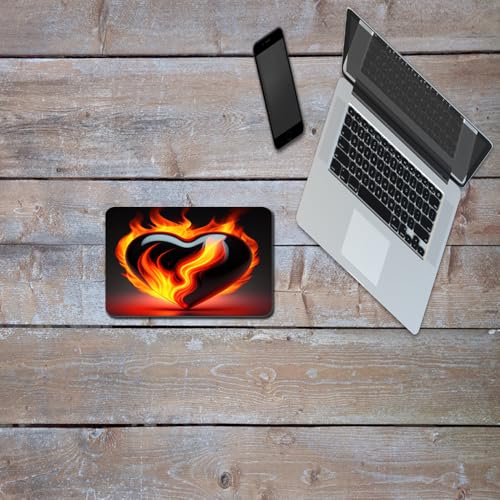Image of Shivor Gaming Mouse Pad 25x20cm | Flaming Heart Printed Design | Smooth Surface Control | Non Slip Rubber Base | Compatible with Laptop Desktop PC | Black and Red