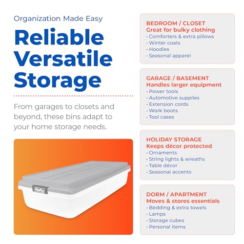Hefty 63 Qt Hi-Rise Storage Bin with Lid, Stackable Plastic Storage Container, Organizer for Home, Garage & Closet, 4 Pack, Gray - image 6