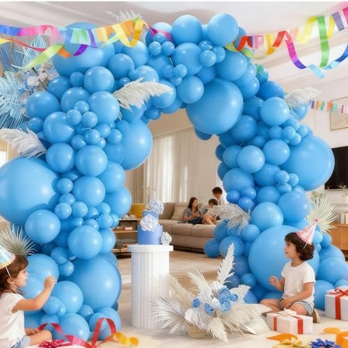 Image of 412pcs Light Blue Balloons Different Sizes 18 12 10 5 Inch, baby blue balloon Arch Kit for Birthday Gender Reveal Baby Shower Party Decoration