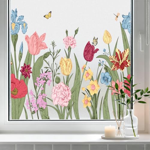 Película adhesiva translúcida para ventana con flores silvestres miniatura 1