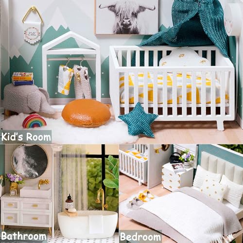 Image of TuKIIE DIY Miniature Dollhouse Kit with Furniture, 1:24 Scale Creative Room Mini Wooden Doll House Accessories Plus Dust Proof & Music Movement for Kids Teens Adults(Comfortable Life)